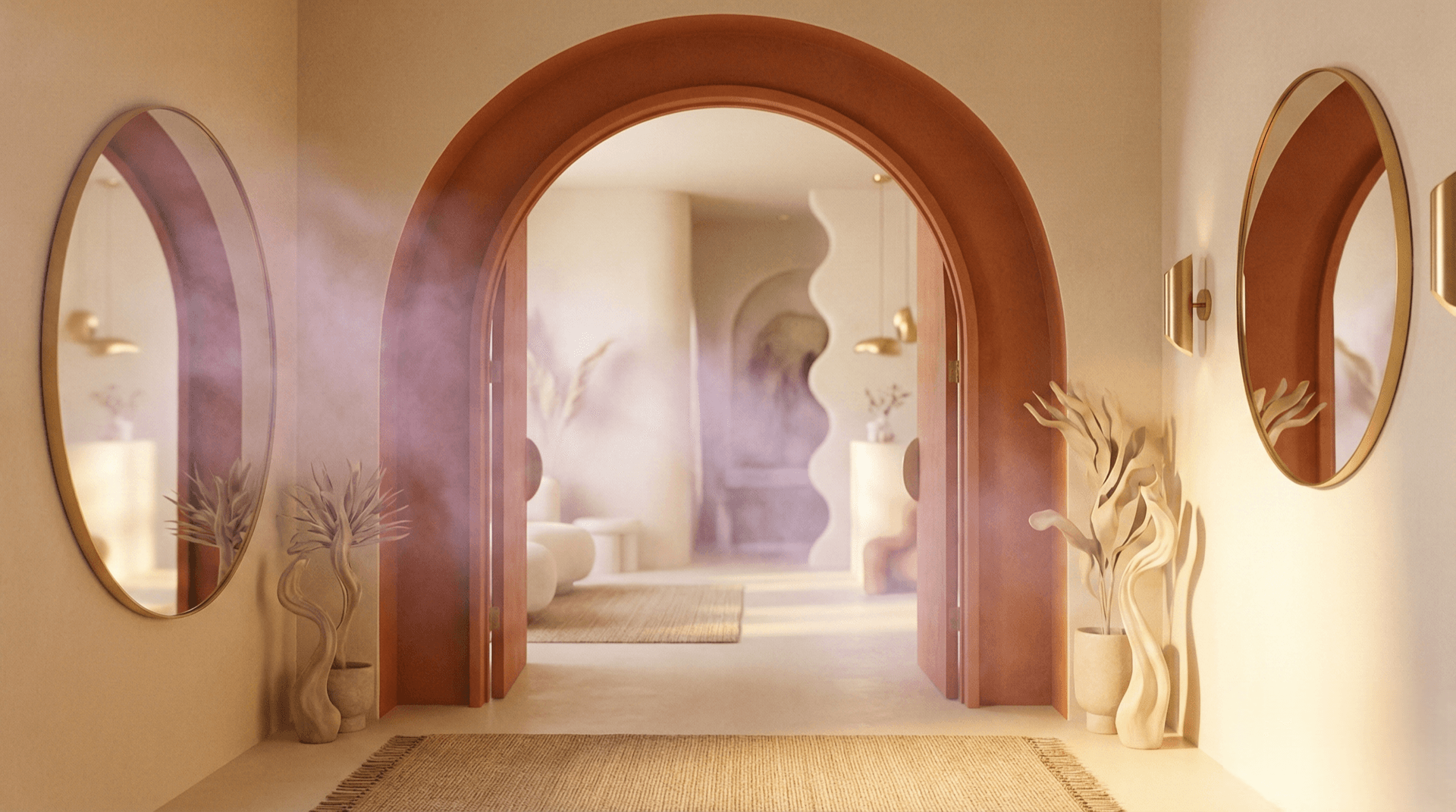 Elegant wellness studio entrance with soft lighting